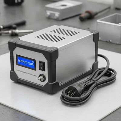 Cargador de baterías estándar de acero y plástico con longitud de cable de 1,5 metros y corriente de salida de 5A para equipos industriales