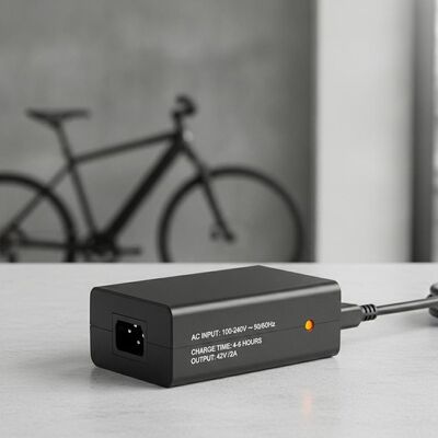 Cargador de batería para bicicleta eléctrica ligero de 300 gramos con entrada de CA de 100-240V y tiempo de carga de 4-6 horas para bicicletas eléctricas